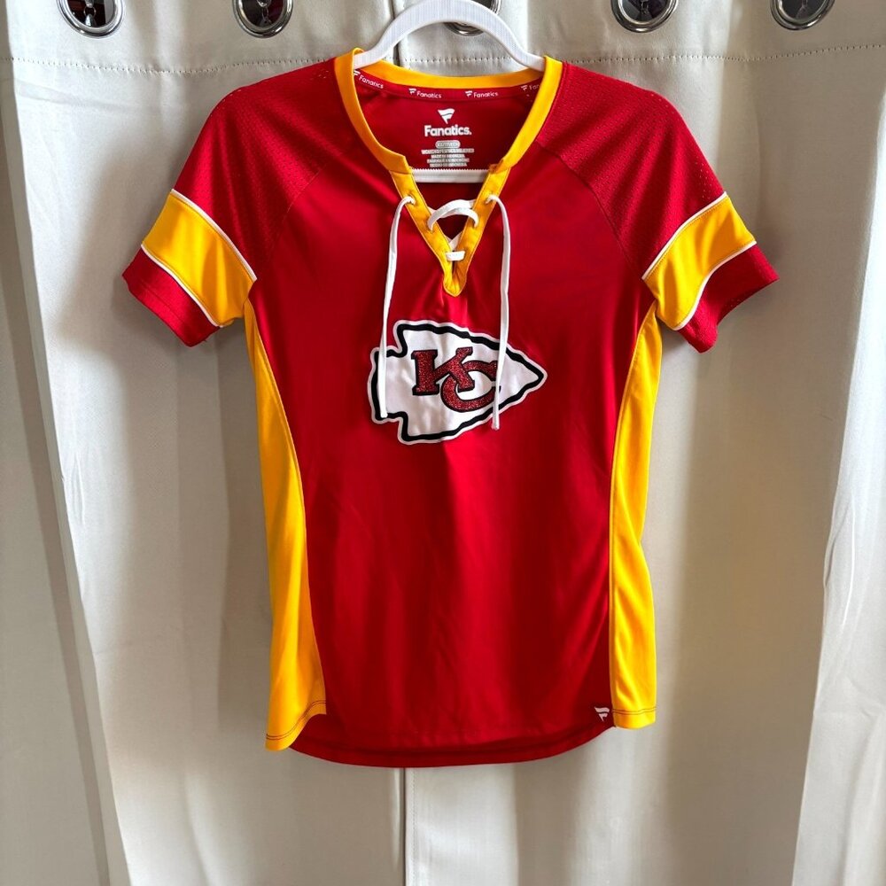 Fanatics‎ Kansas City Chiefs Jersey Top Size XS Glitter Lace Up Football 18998